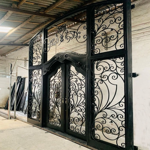 High Quality And Rust Proof Wrought Iron Main Entrance Double Door Made