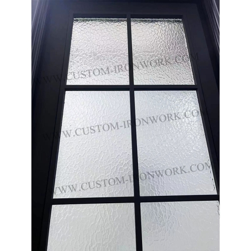Custom wrought iron single door inseted glass