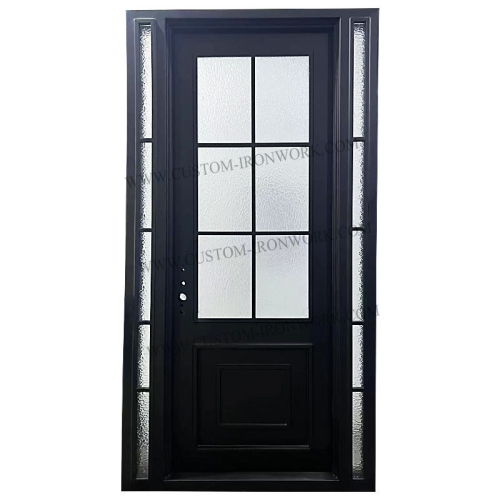 Custom wrought iron single door inseted glass