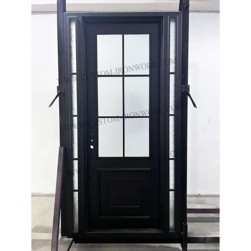 Custom wrought iron single door inseted glass