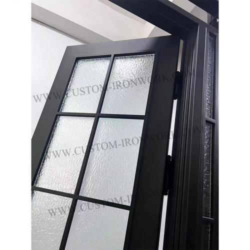 Custom wrought iron single door inseted glass