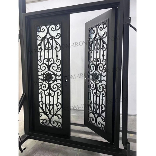 Hand made forged iron double door