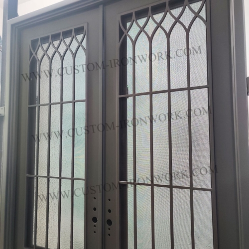 Simple design wrought iron double door insert glass