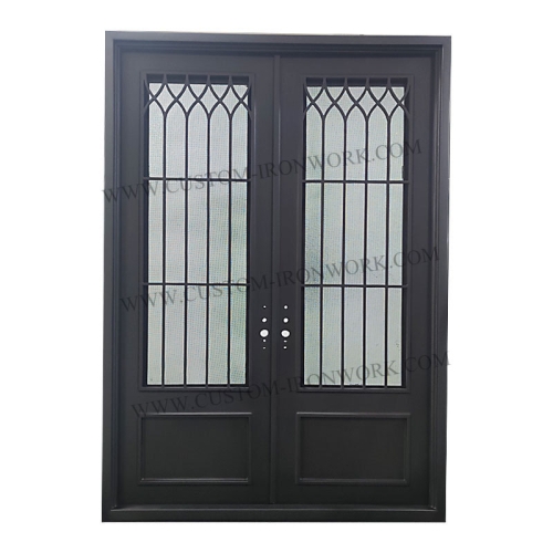 Simple design wrought iron double door insert glass