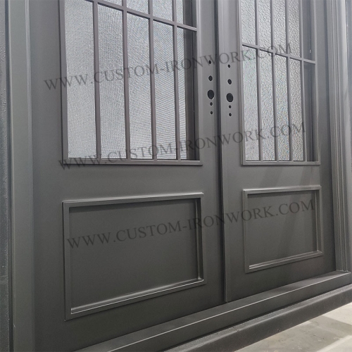 Simple design wrought iron double door insert glass