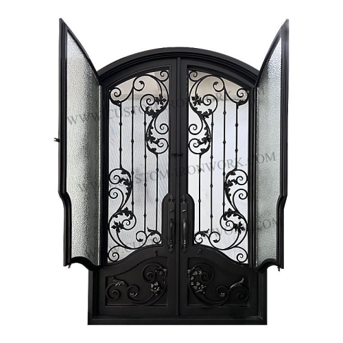 Beautiful iron door with separate open tempered glass
