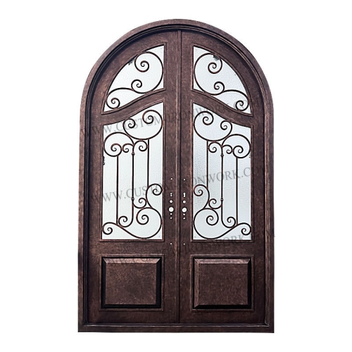 Antique wrought iron arch top entry door