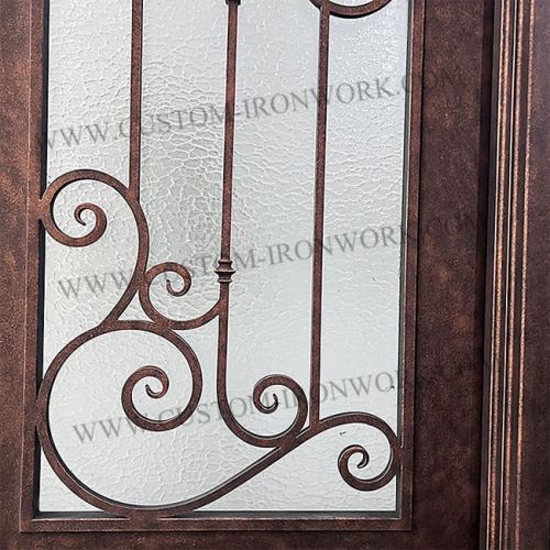 Antique wrought iron arch top entry door