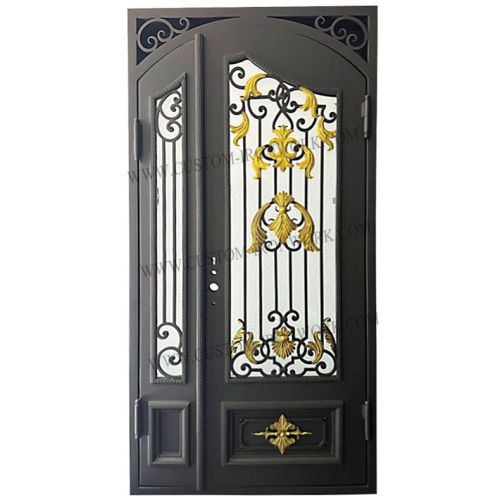 Custom design luxury iron door inserted glass three styles