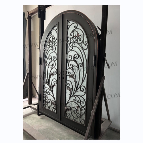 Traditional style custom wrought iron double door