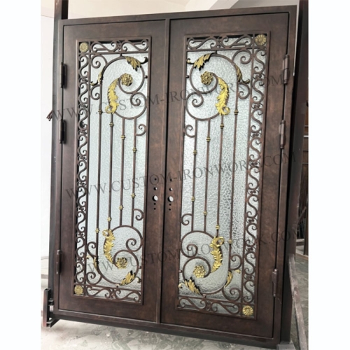 Decorated and safe wrought iron custom entry door