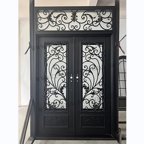 Classical wrought iron custom door with top window