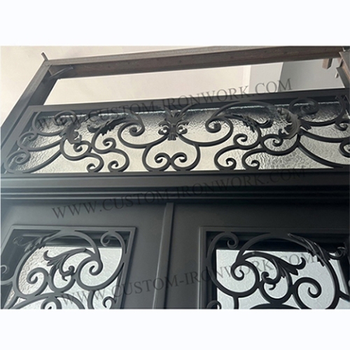 Classical wrought iron custom door with top window