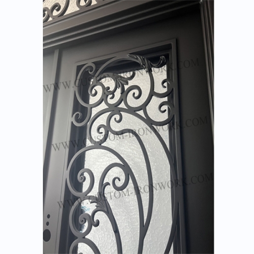 Classical wrought iron custom door with top window