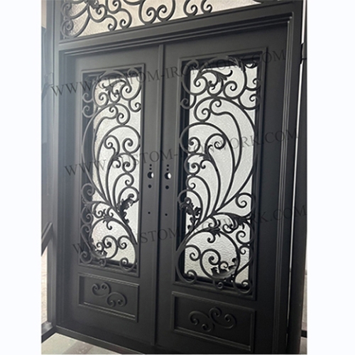 Classical wrought iron custom door with top window