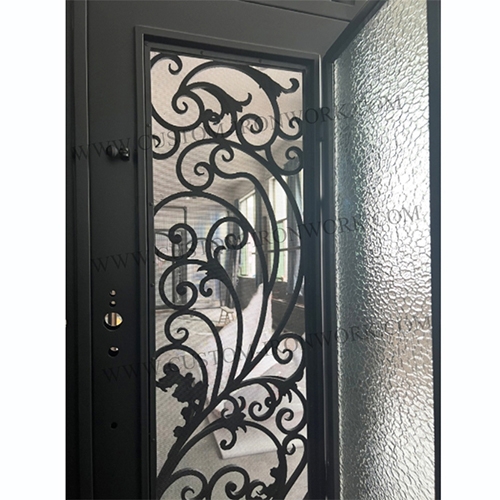 Classical wrought iron custom door with top window