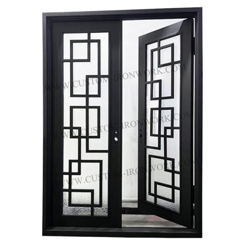 Chinese style custom wrought iron entry double door