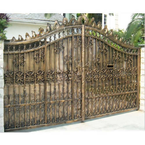 Classical hand forged iron manual double gate covered with panel