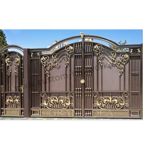 Hand forged iron luxury house sealed gate with side small gate