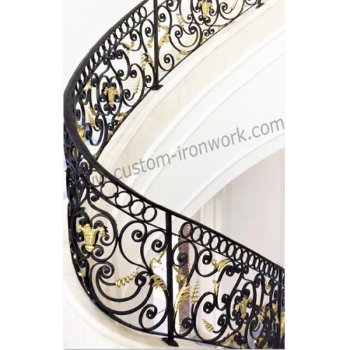 Stunning custom design wrought iron indoor stair railing