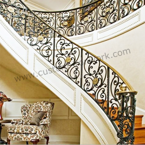 Excellent custom wrought iron hall stair railing